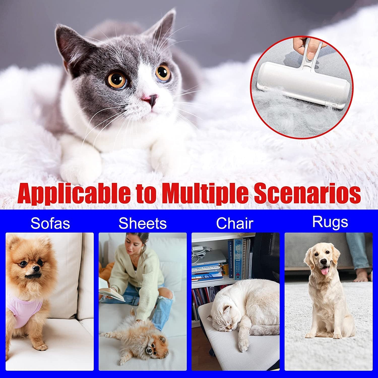 Pet Hair Remover - Lint Roller for Pet Hair - Cat and Dog Hair Remover for Couch, Furniture, Carpet, Car Seat, Reusable Roller with Self-Cleaning Base - Upgraded Animal Fur Removal Tool