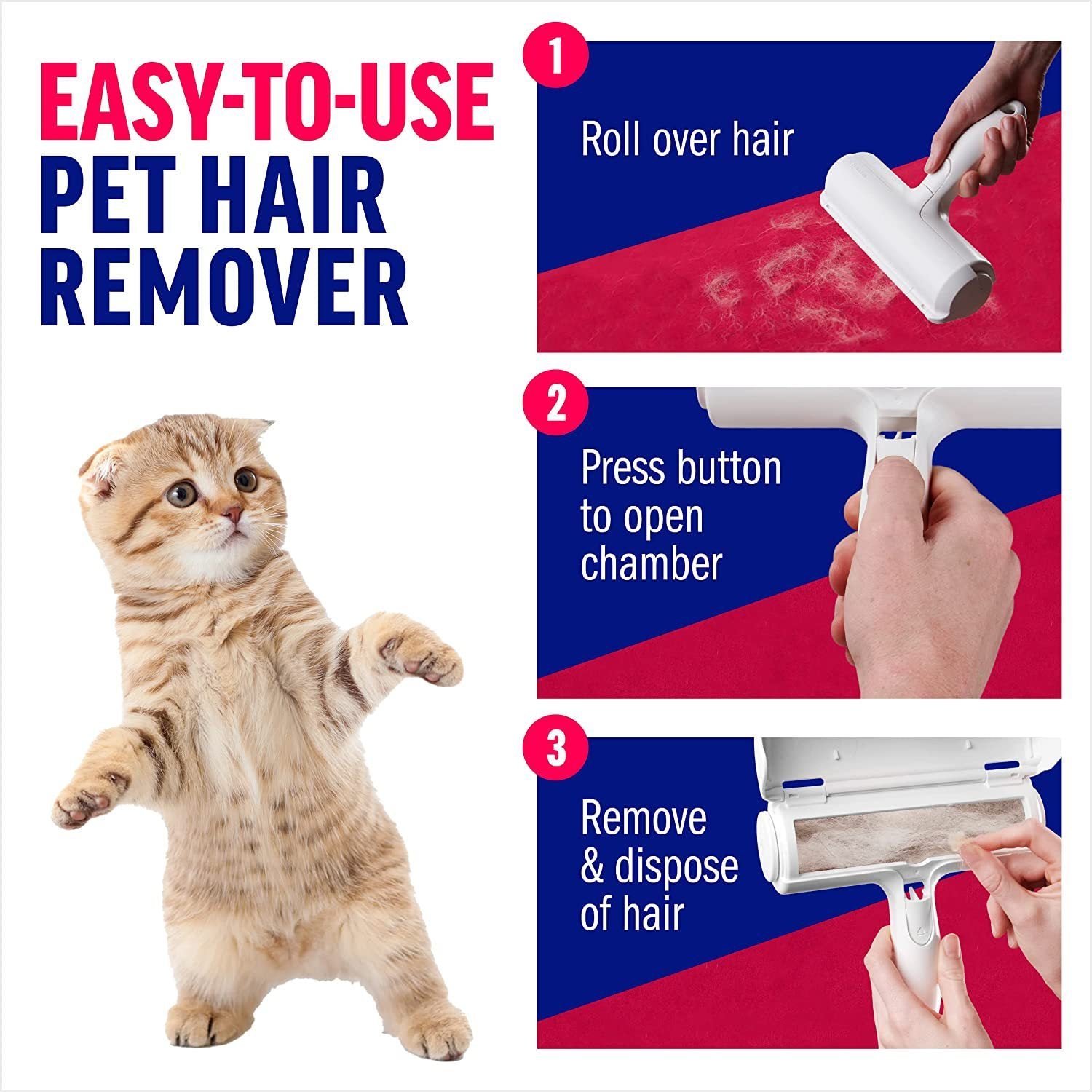 Pet Hair Remover - Lint Roller for Pet Hair - Cat and Dog Hair Remover for Couch, Furniture, Carpet, Car Seat, Reusable Roller with Self-Cleaning Base - Upgraded Animal Fur Removal Tool