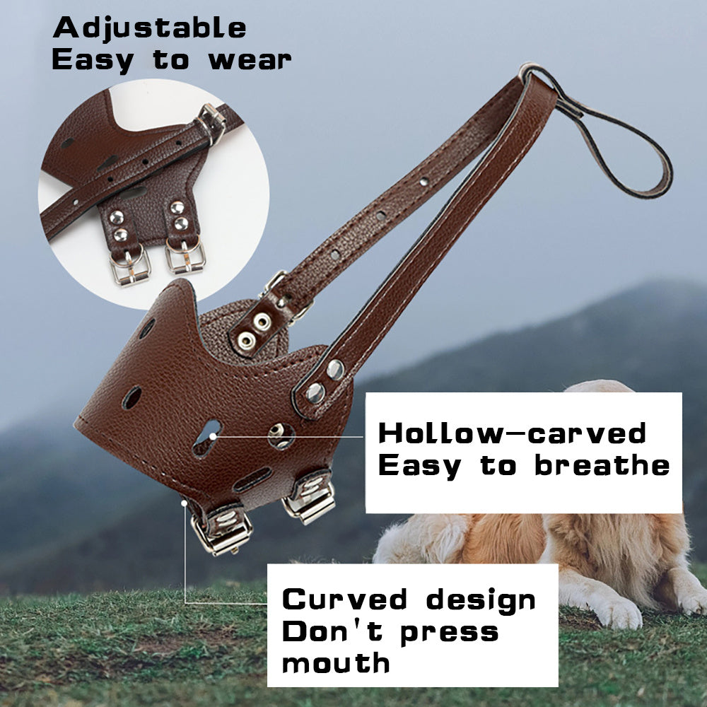 Leather Muzzle for Dogs - Secure Basket - Breathable and Adjustable - Soft Muzzle for Medium Large Breeds - Anti Biting Barking Chewing - Adjustable with Two Straps Helps Prevent Biting