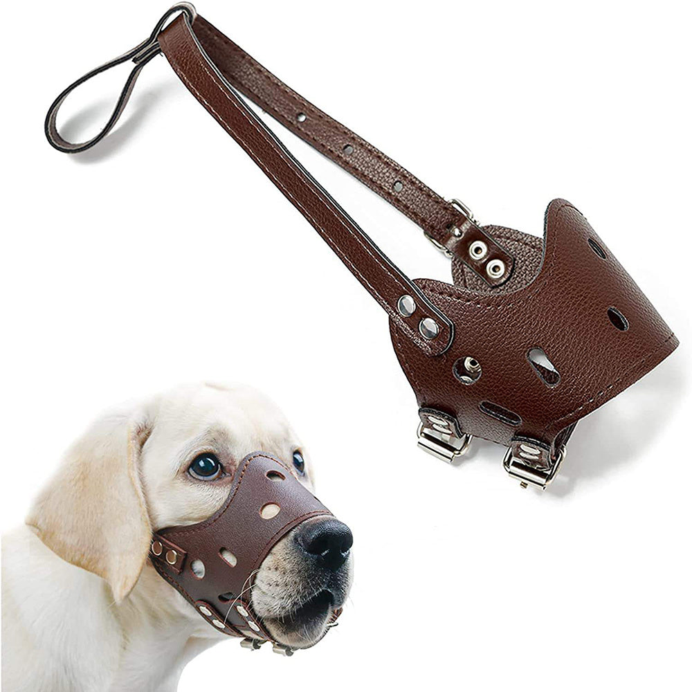 Leather Muzzle for Dogs - Secure Basket - Breathable and Adjustable - Soft Muzzle for Medium Large Breeds - Anti Biting Barking Chewing - Adjustable with Two Straps Helps Prevent Biting