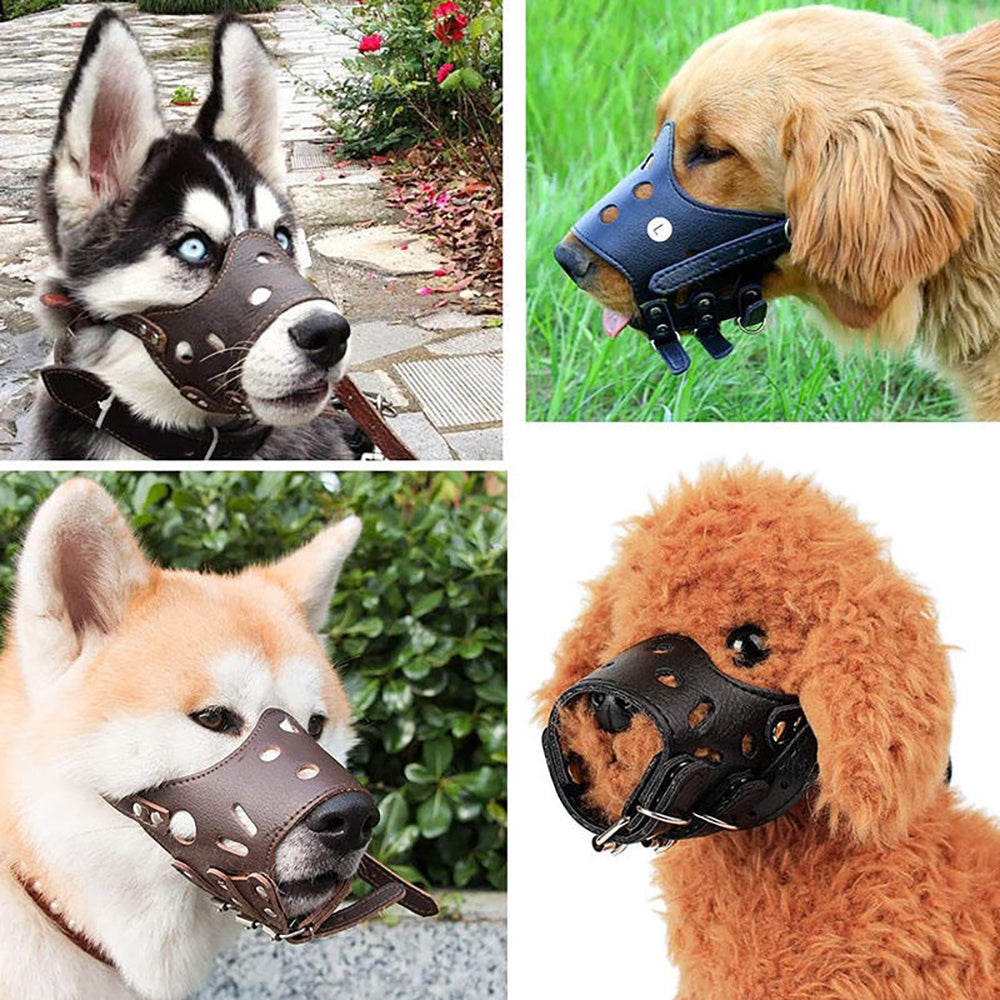 Leather Muzzle for Dogs - Secure Basket - Breathable and Adjustable - Soft Muzzle for Medium Large Breeds - Anti Biting Barking Chewing - Adjustable with Two Straps Helps Prevent Biting