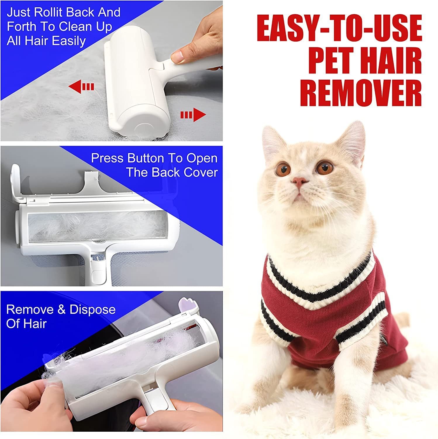 Pet Hair Remover - Lint Roller for Pet Hair - Cat and Dog Hair Remover for Couch, Furniture, Carpet, Car Seat, Reusable Roller with Self-Cleaning Base - Upgraded Animal Fur Removal Tool